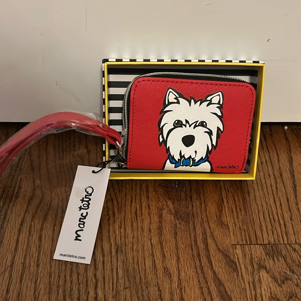 Marc Tetro Westie Wristlet Wallet West Highland Terrier Red Zip Accordion Style